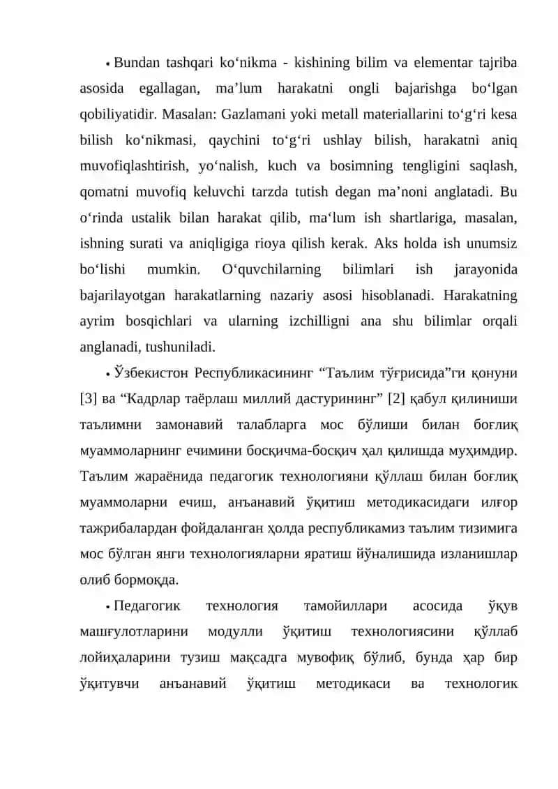TEXNOLOGIK TA’LIMNING “TEXNOLOGIYA VA DIZAYN” YO‘NALISHI MAZMUNI 3