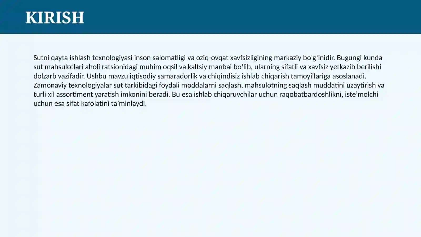 SUTNI QAYTA ISHLASH VA SUT MAHSULOTLARI ISHLAB CHIQARISH TEXNOLOGIYASI 3