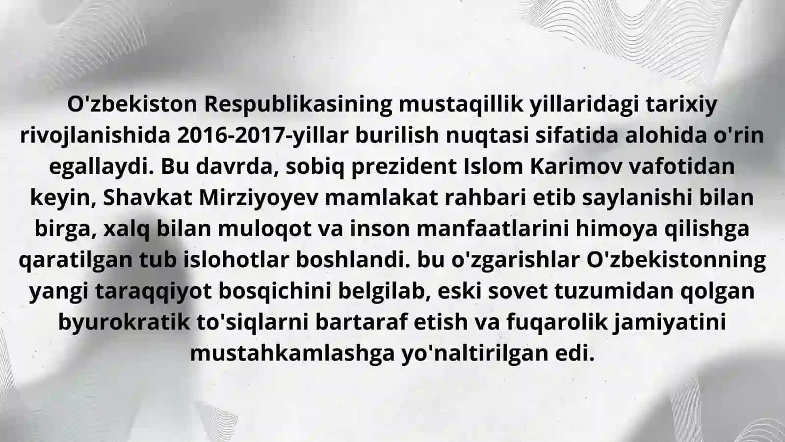 Shavkat Mirziyoyev har bir tuman va shaharda prezidentning xalq qabulxonasini ochish tog'risidagi farmoni 3