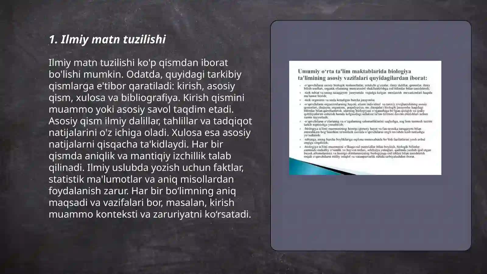 Ilmiy matndagi dallillar obyektlar jarayonlar va xulosalarning berilishi 3