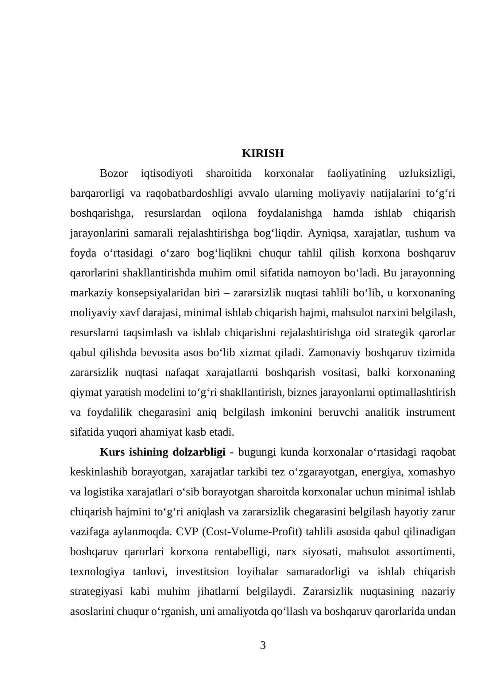 Boshqaruv hisobida zararsizlik nuqtasi va mahsulotning minimal ishlab chiqarish hajmi tahlili 3