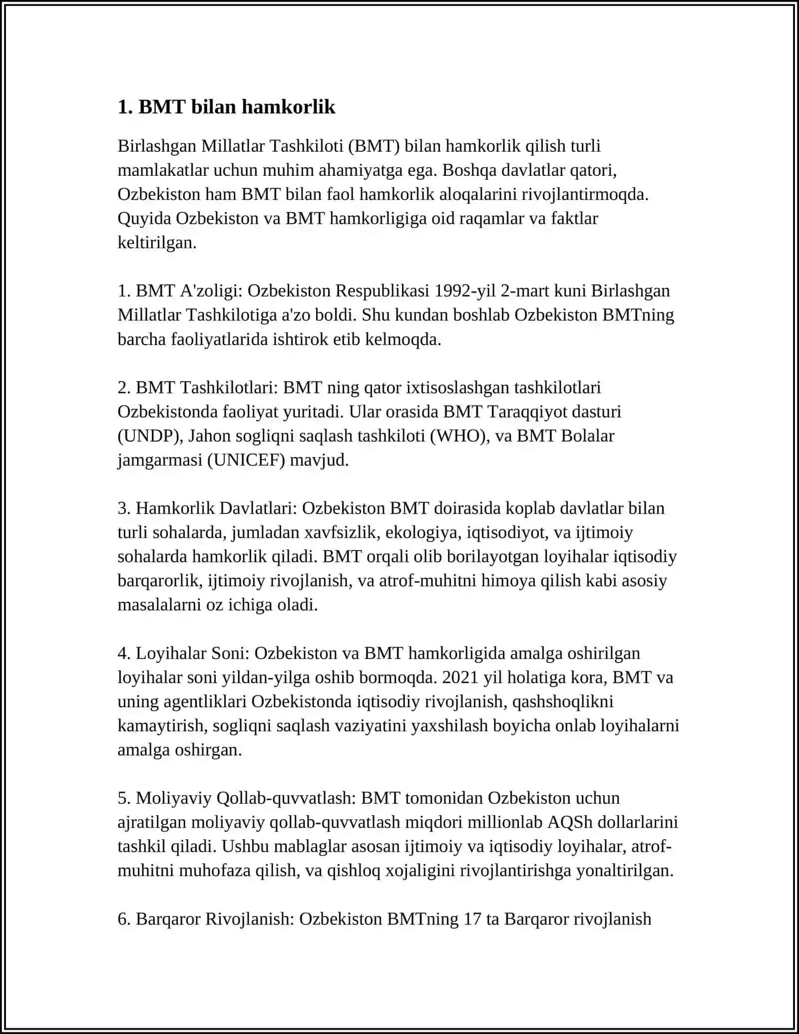 O'ZBEKISTONNING XALQARO TASHKILOTLAR BILAN HAMKORLIK ALOQASI 3