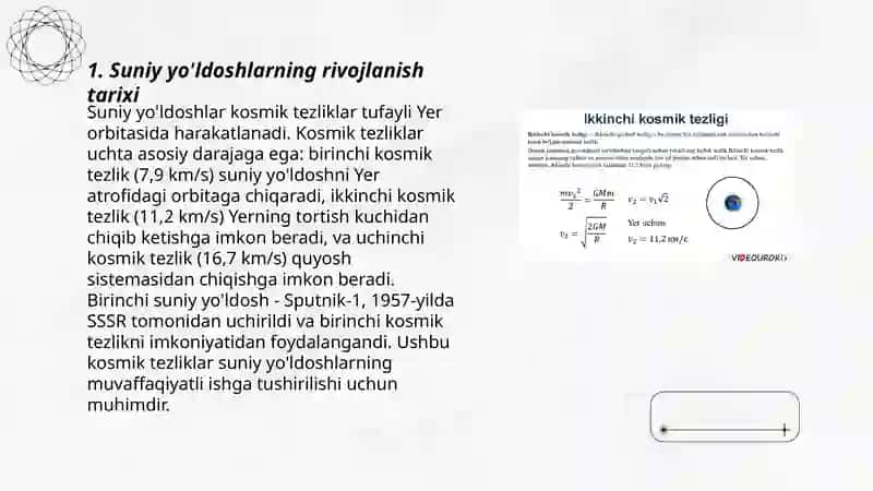 Kosmik tezliklar. Suniy yoldoshlar 3