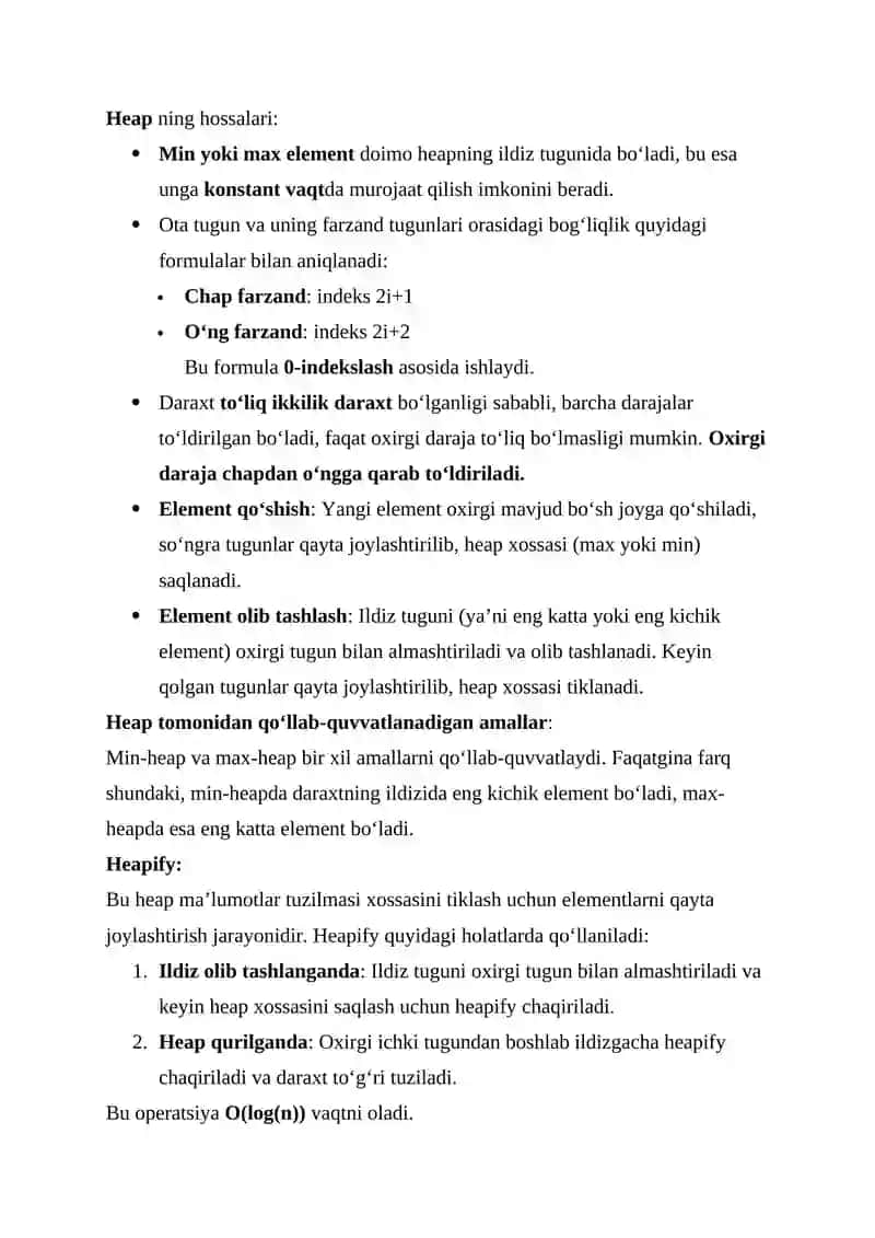 Heap tree ko‘rinishidagi binar daraxtlar bilan ishlash algoritmlari 3