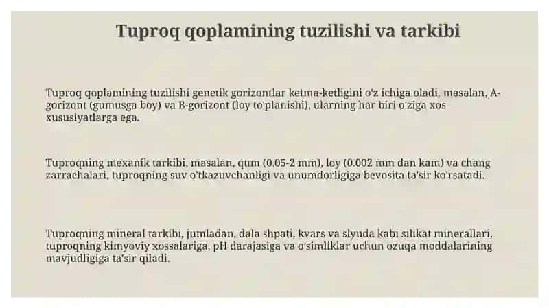 Tuproq qoplamining tuzilishini tasvirlash 3