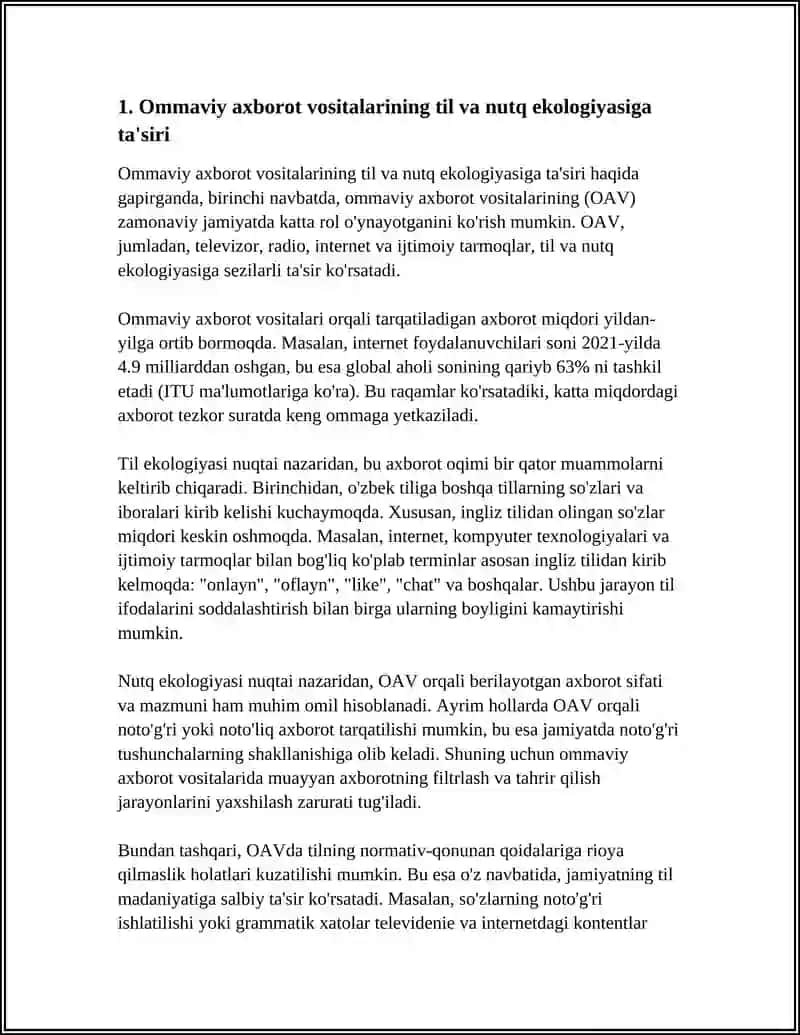 TIL VA NUTQ EKOLOGIYASI MAVZUSIDA ESSE 3