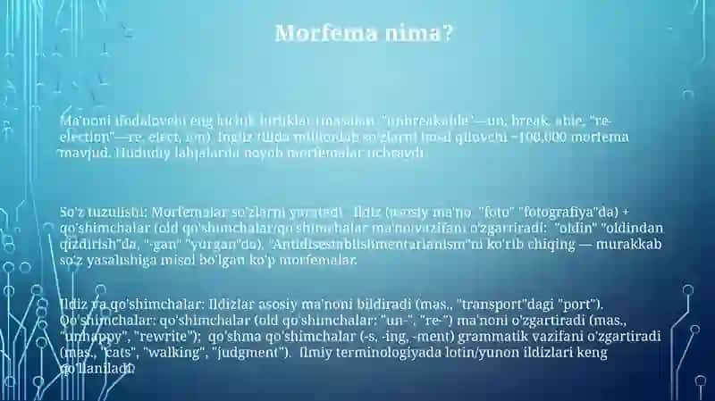 Soʻz tarkibi. Yetakchi va koʻmakchi morfemalar 3