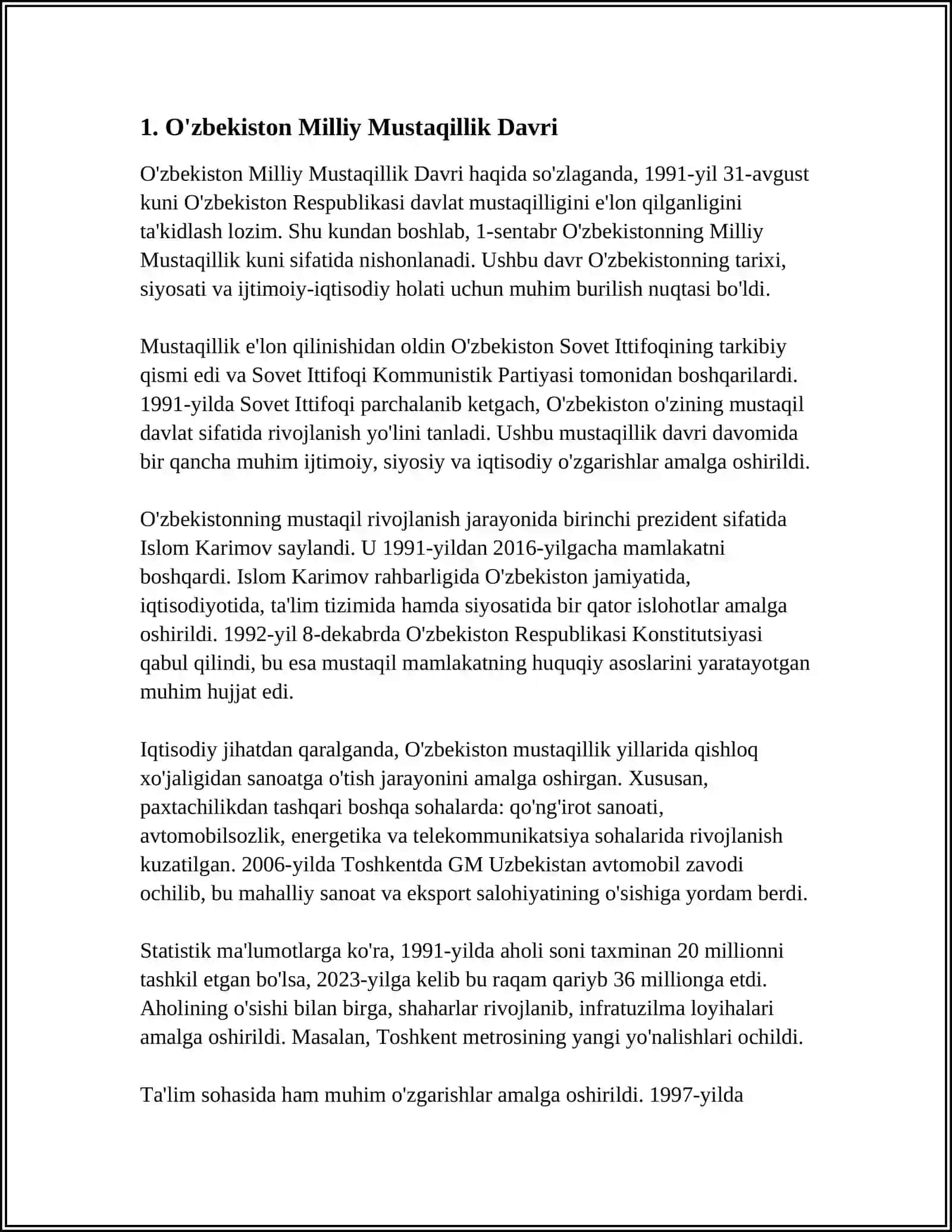 O'ZBEKISTONNING O'ZIGA XOS ISTIQLOL VA TARAQQIYOT YO'LI 3
