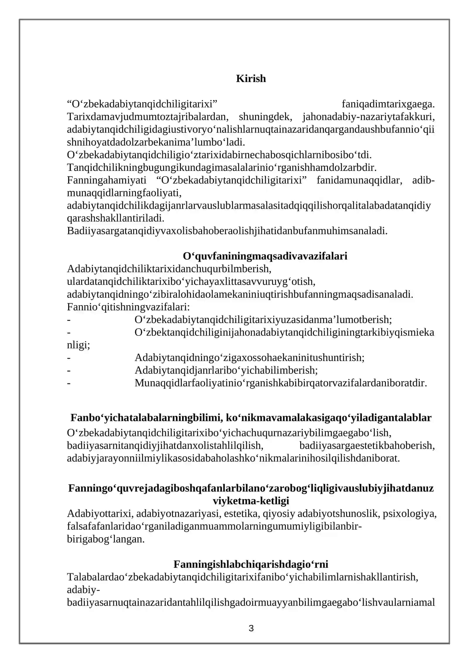 “Adabiy tanqid fan sifatida, uning ijtimoiy-estetik mohiyati, maqsadi va vazifalari” modulini o‘qitishda grafik organayzerlardan foydalanish” Ushbu bitiruv malakaviy ishi "Adabiy tanqid fan sifatida, uning ijtimoiy-estetik mohiyati, maqsadi va vazifalari" modulini o'qitishda grafik organayzerlardan foydalanish masalalarini o'rganadi 3