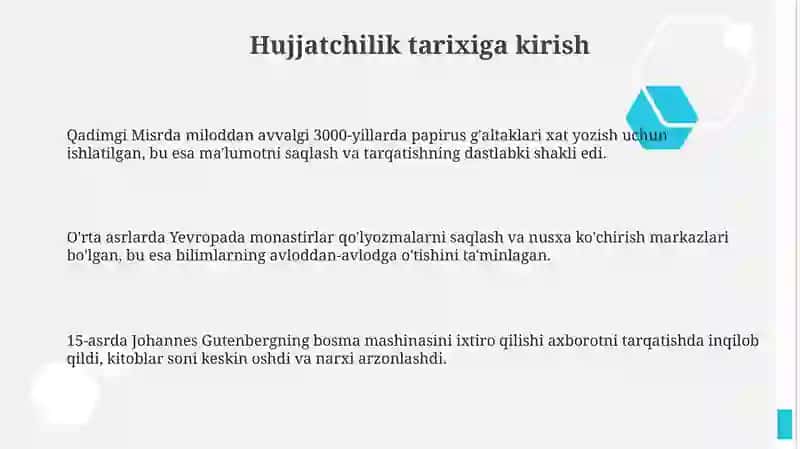 Hujjatchilik tarixi. Hujjat turlari. Tashkiliy hujjatlar 3