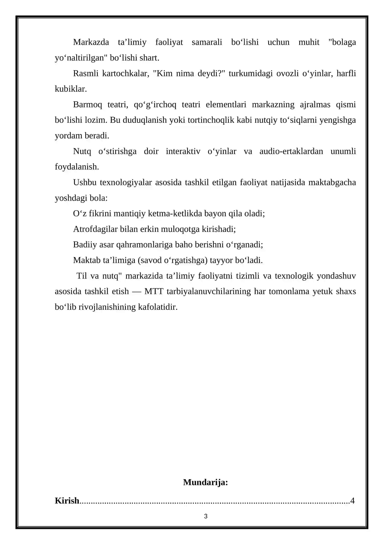 “ Til va nutq markazida ta’limiy faoliyatni tashkl etish texnologiyasi” mavzusida LOYIHA ISHI 3