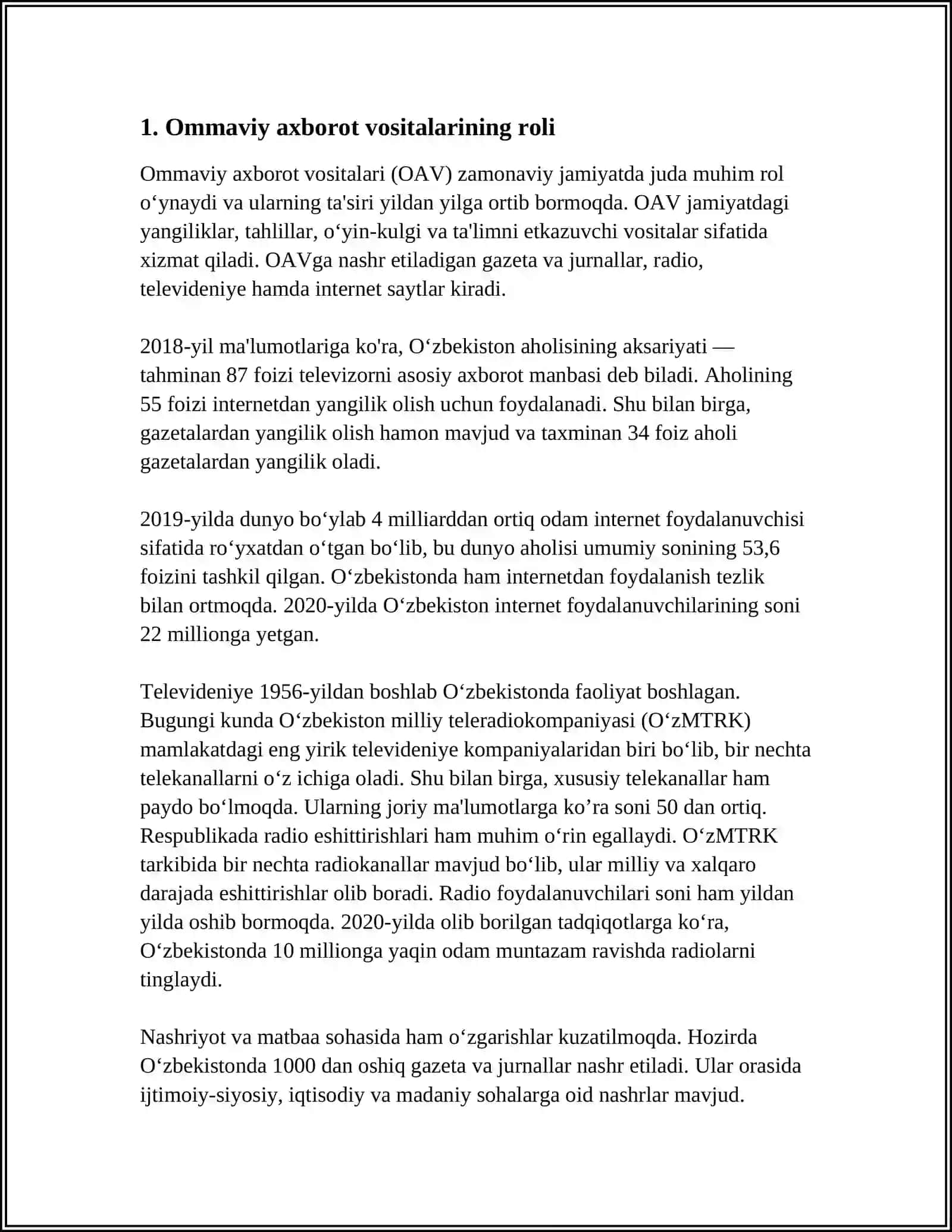 O'ZBEKISTON RESPUBLIKASIDA OMMAVIY AXBOROT VOSITALARI FAOLIYATI 3