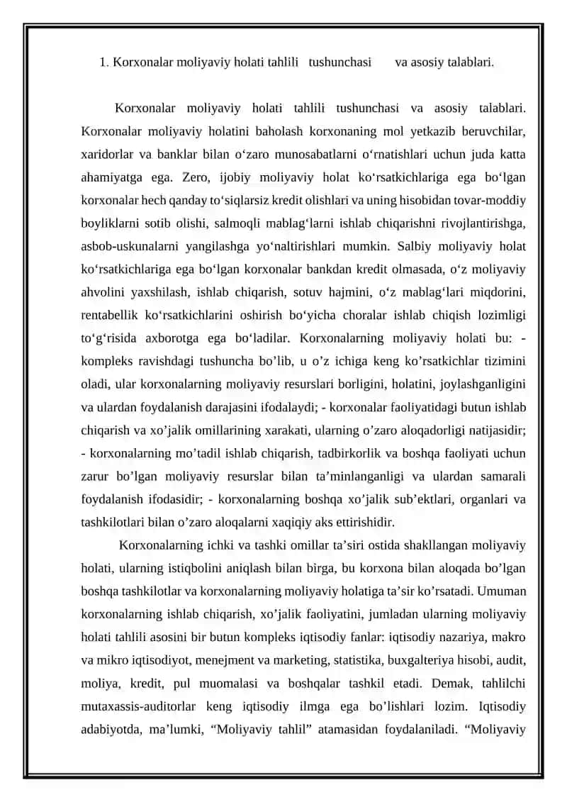 Korxona moliyaviy holati va samaradorligi ko’rsatkichlari 3