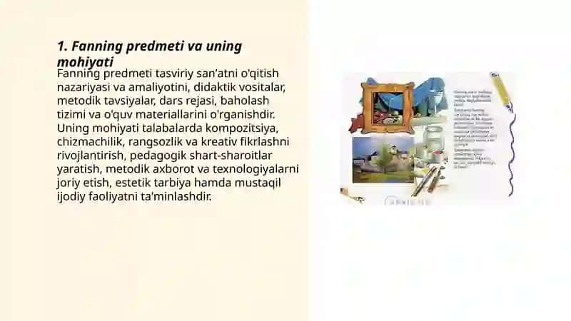 Tasviriy san'atni oʻqitish maxsus metodikasi fanining predmeti va vazifalari 3
