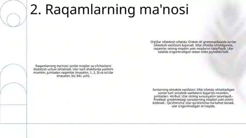 Son SoʻZ Turkumi Sifatida. Sonning Ma'Nosi Va Grammatik Belgilari. Sonning Sintaktik Vazifalari 3