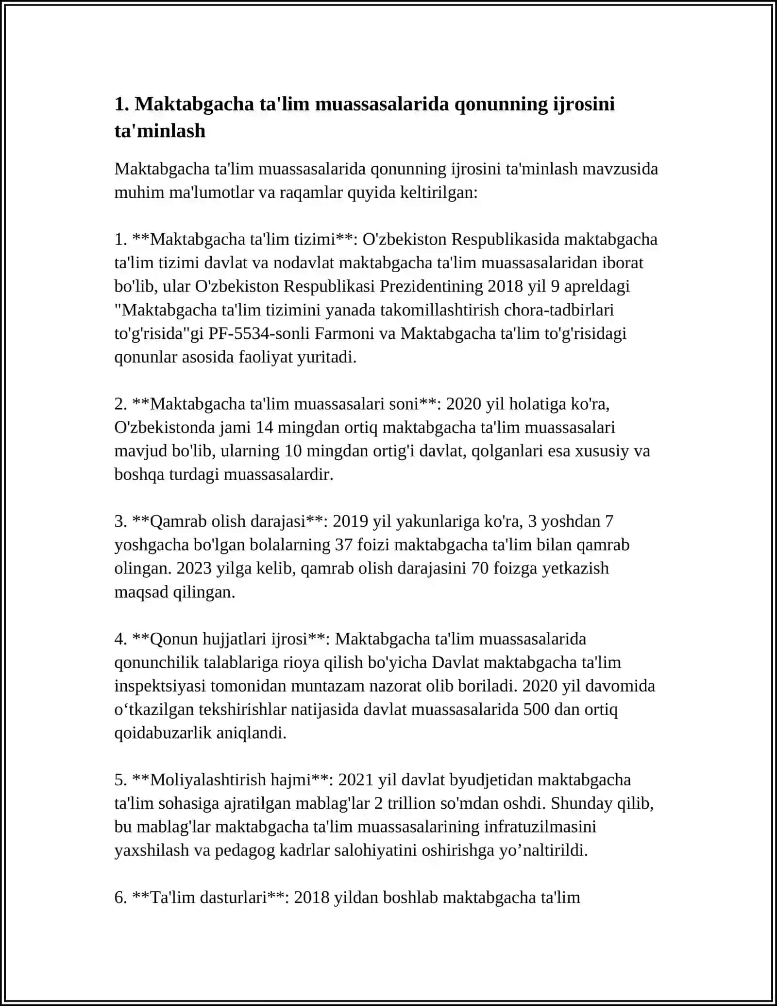 MAKTABGACHA TA'LIM VA TARBIYA TO'G'RISIDAGI QONUN 3