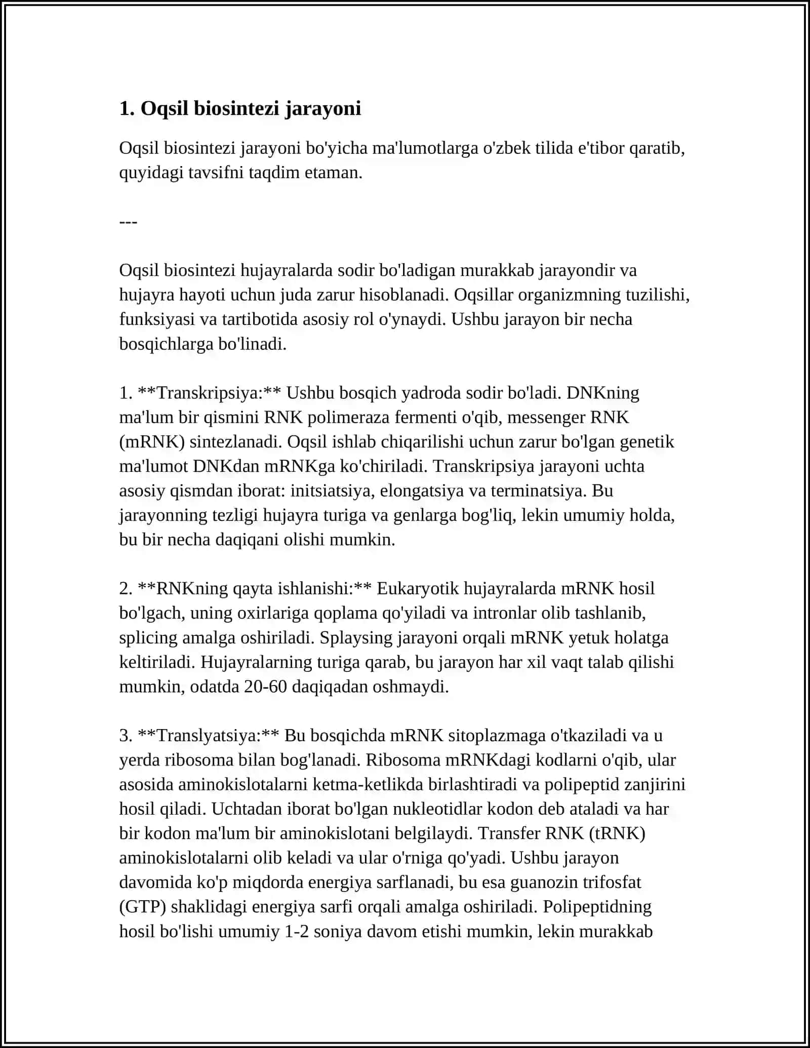 Oqsil BIOSINTEZI VA UNING GENETIK DARAJADAGI REGULYATSIYASI 3