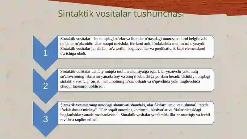 Sintaktik vositalarni uslubiy nutqda qo'llash 3