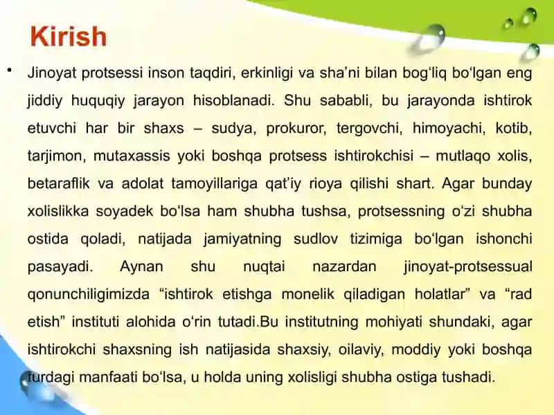 JINOYAT PROTSESSIDA ISHTIROK ETISHGA MONELIK QILADIGAN HOLATLAR. RAD QILISHLAR 3