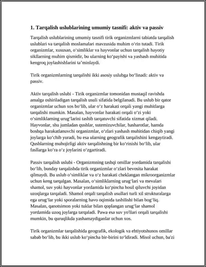TIRIK ORGANIZMLARNI TABIATDA TARQALISH USLUBLARI VA TARQALISH MOSLAMALARI 3