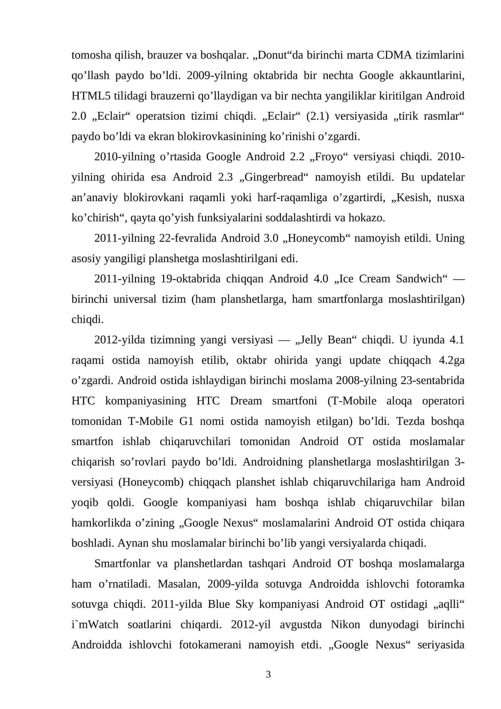 Android operatsion tizimi 3