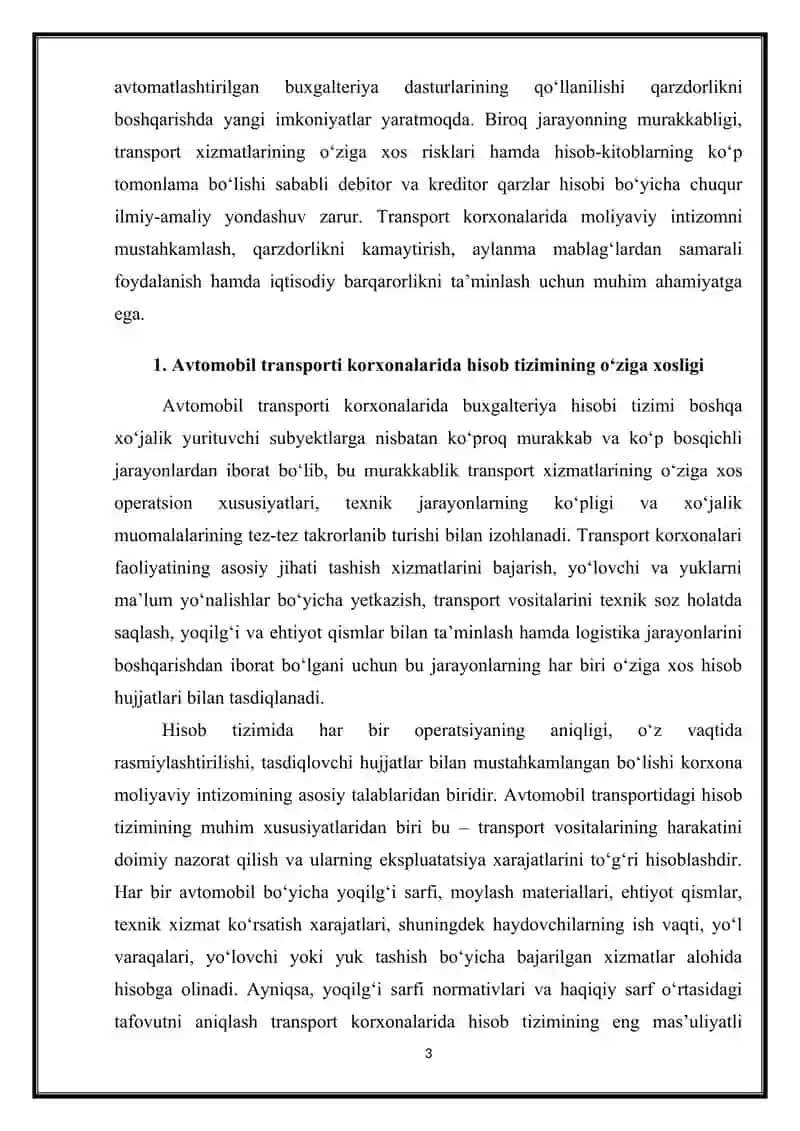 Avtomabil transportida debitor va kreditor qarzlar hisobi 3