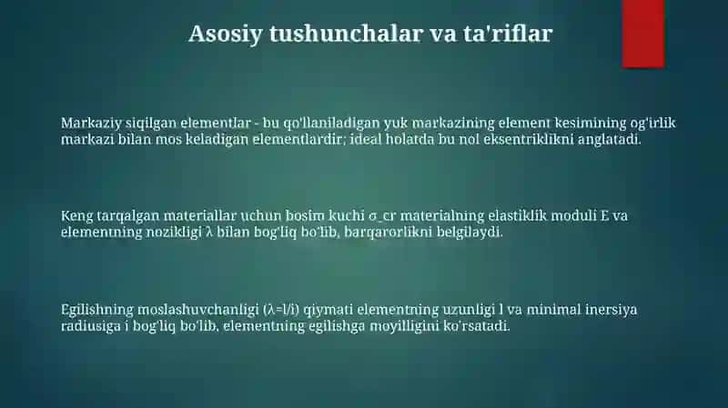 Markaziy siqiluvchi elementlarni hisoblash 3