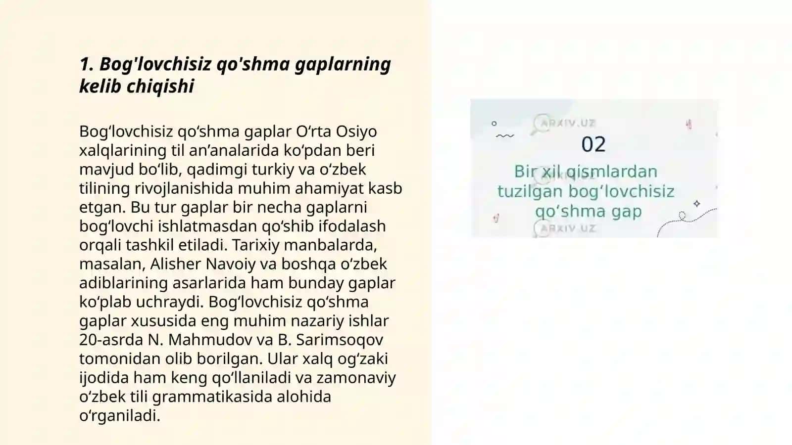 Bog'lovchisiz qo'shma gaplarni o'rganilish tarixi 3