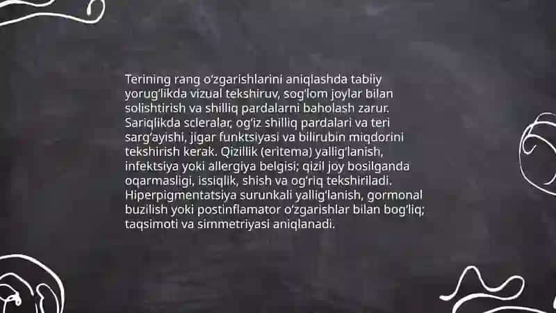 Hayvoni umumiy tekshirishda teridagi patologik oʻzgarishlarni aniqlash 3