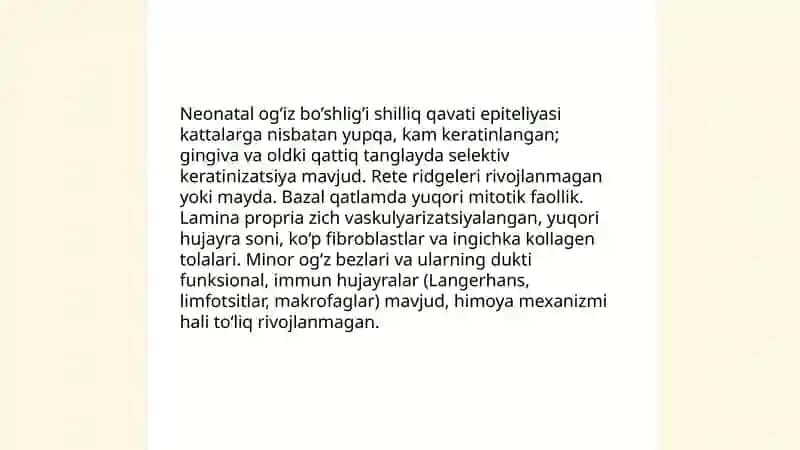 Og'iz bo'shlig'i shilliq qavati tuzilishining yoshga doir hususiyatlari 3