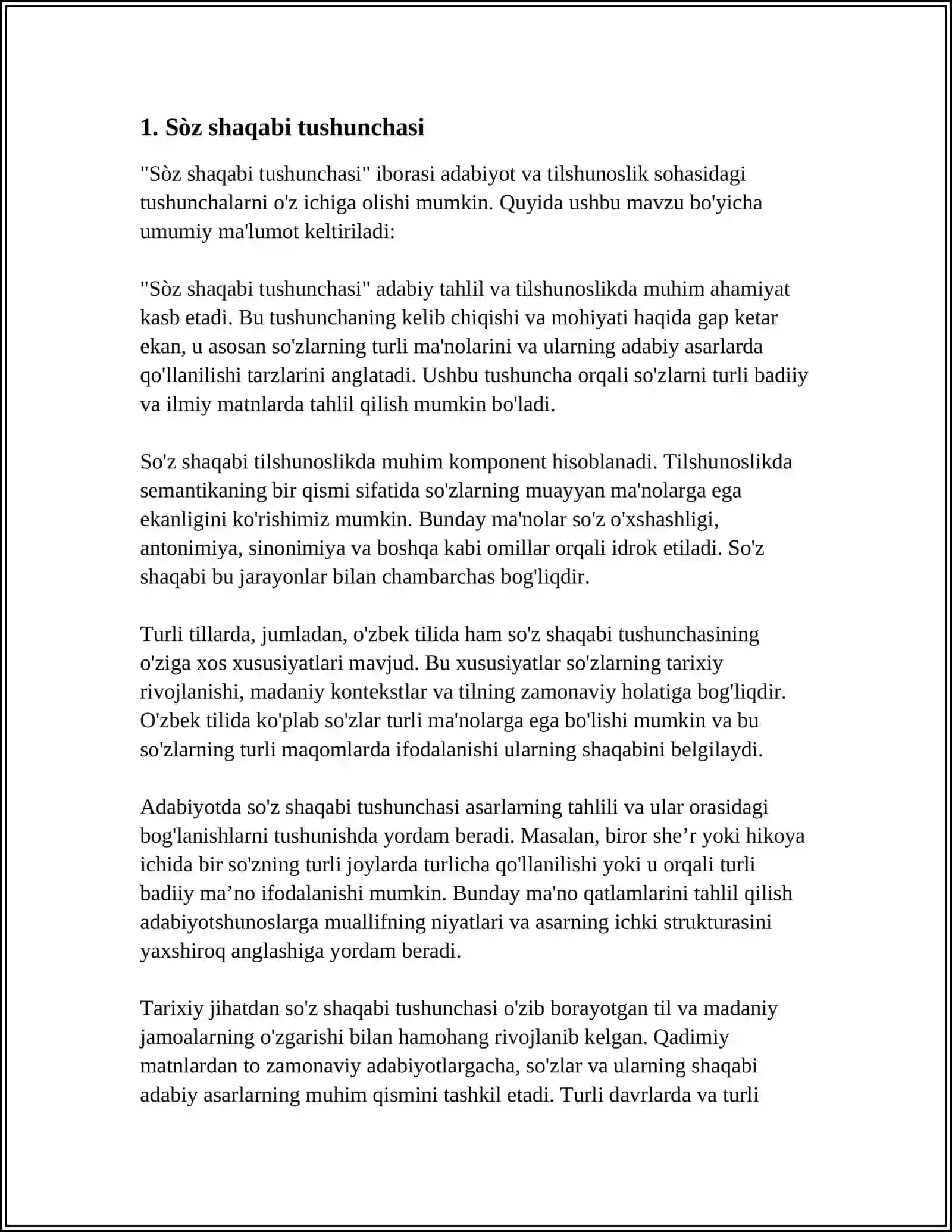 SANLIQ SŌZ SHAQABI,MÁNILIK TÙRLERI 3