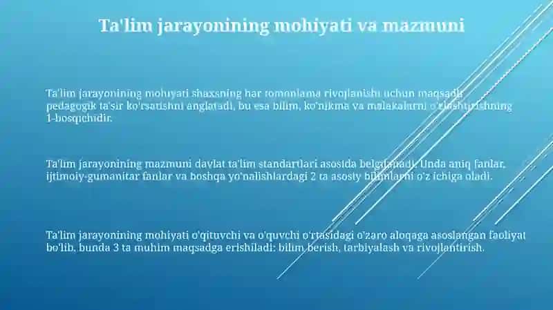 Ta'lim jarayonining mohiyati,mazmuni,tarbiyat amoyillari va metodlari 3