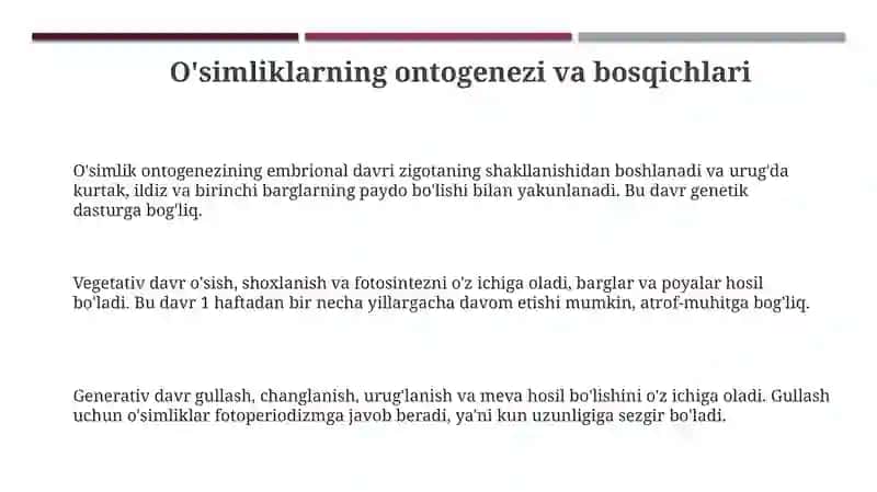 O'simliklarning Ontogenezi va Mavsumiy Ritmiga Kirish 3