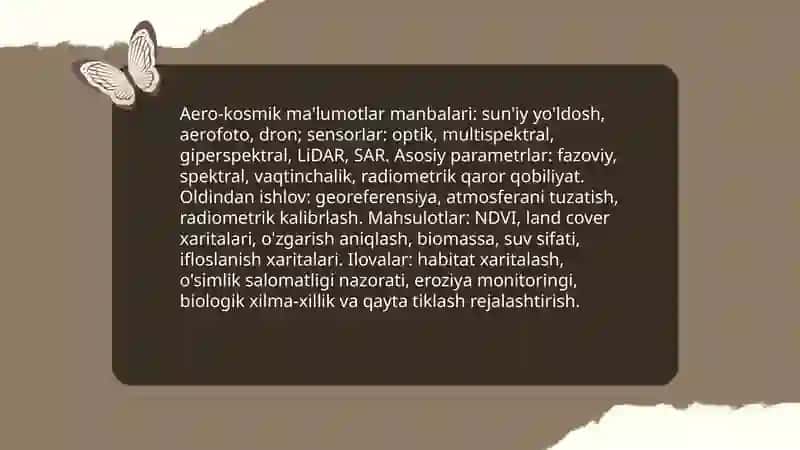 Aero-kosmik ma'lumotlar asoslari va ekologik kartalarga qo'llanilishi 3