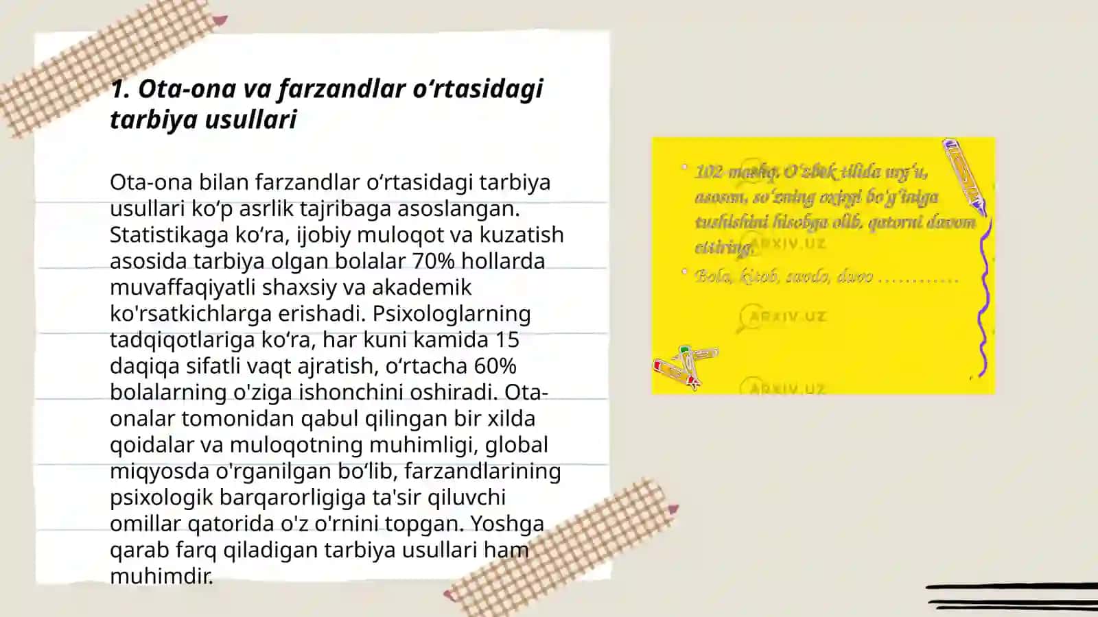 Xalq pedagogikasida ota ona va farzandlarning oʻzaro munosabatlari 3