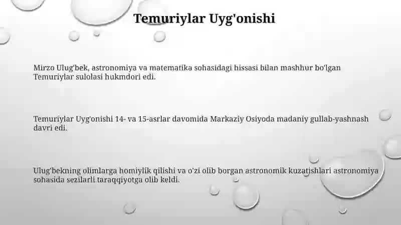 Mirzo Ulug'bek, astronomiya va matematika sohasidagi hissasi bilan mashhur bo'lgan Temuriylar sulolasi hukmdori edi 3