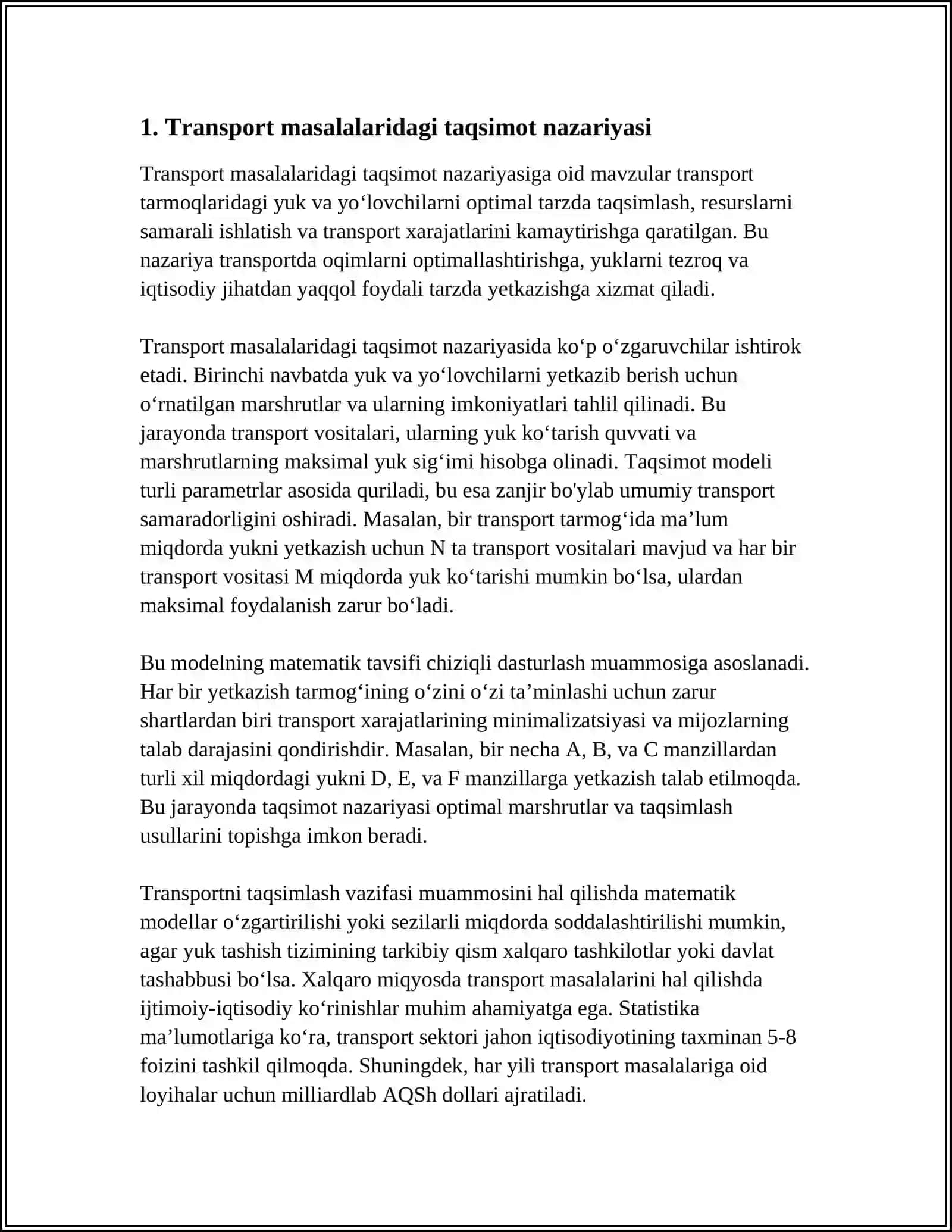 Transport Masalalariga Keltiladigan Taqsimot Masalalari 3