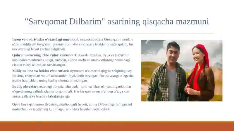 Chingiz Aytmatovning "Sarvqomat Dilbarim" asari va uning psixologik ahamiyati 3