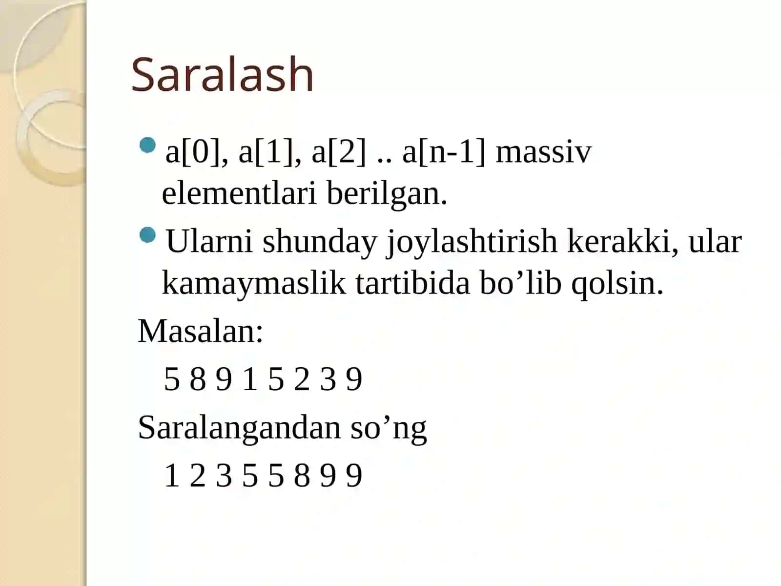 Saralash vaqidiruv 3