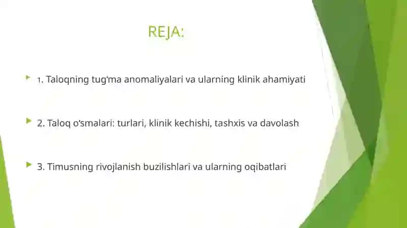 Taloqning tug‘ma anomaliyalari va o‘smalari. Timusning rivojlanish buzilishlari 3