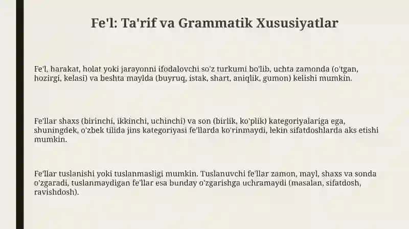 Morfologiya. Soz turkumlari. Fel soz turkumu 3