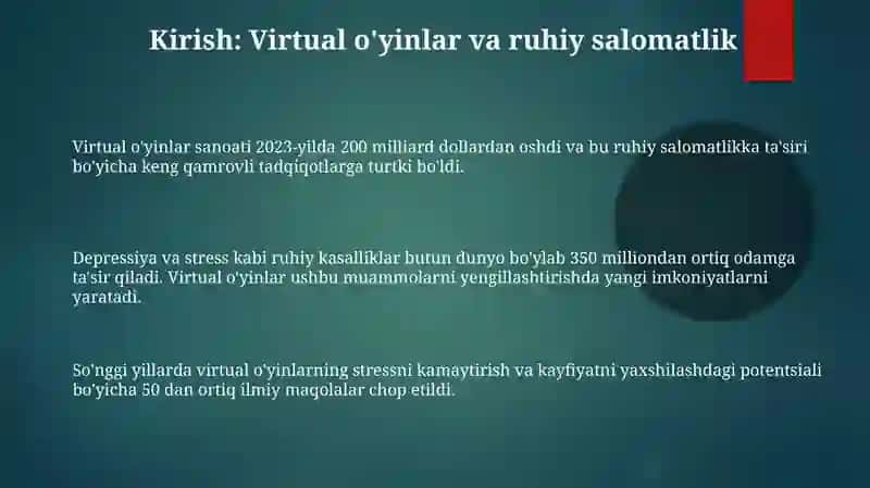 Virtual o'yinlar stress va depressiyaga qarshi: mexanizmlar va imkoniyatlar 3