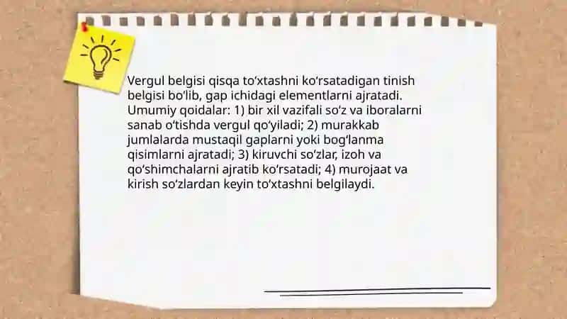 Vergul belgisining ishlatilishi qoidalari 3