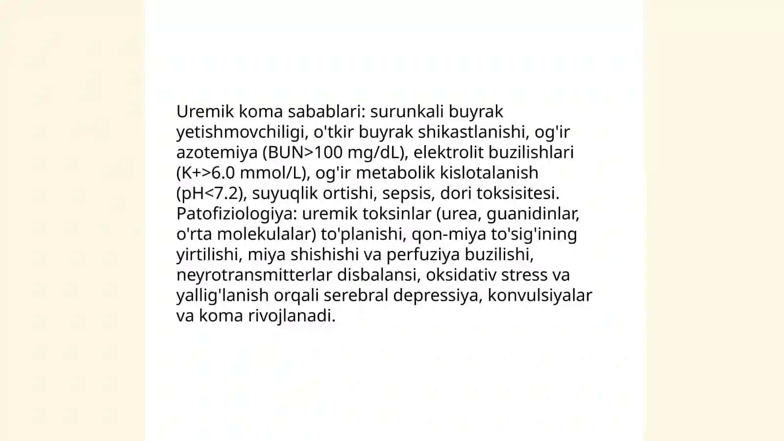 Uremik va Jigar komalarining rivojlanishi 3