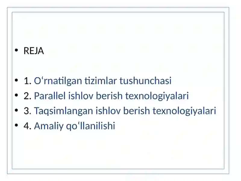 O‘rnatilgan tizimlarda taqsimlangan va parallel ishlov berish texnologiyalari 3