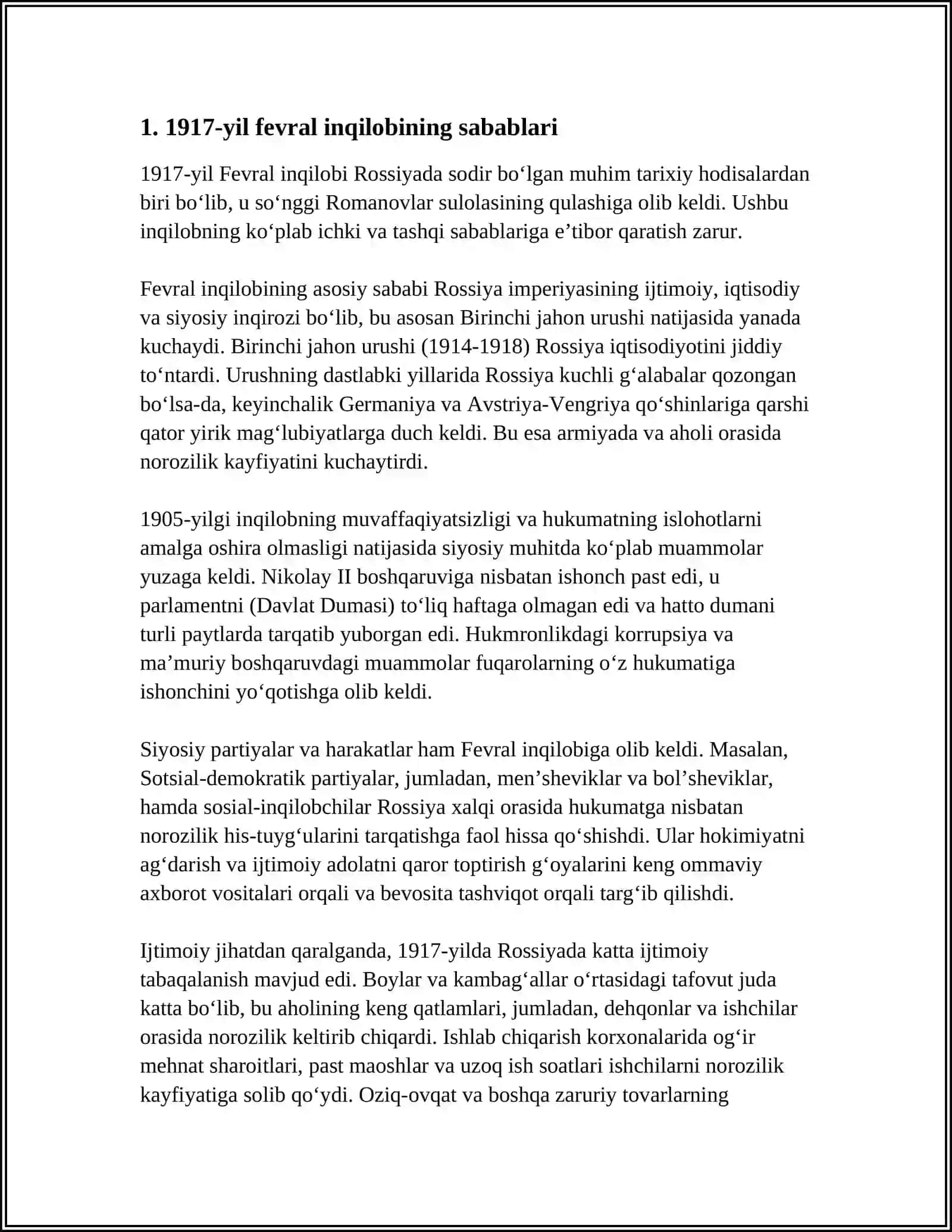 1917-YIL FEVRAL OYI INQILOBI VA OKTABR TO'NTARISHI. TURKMANISTON MUHTORIYATI-MILLIY DEMOKRATIK DAVLATCHILIKNING DASTLABKI TAJRIBASI 3