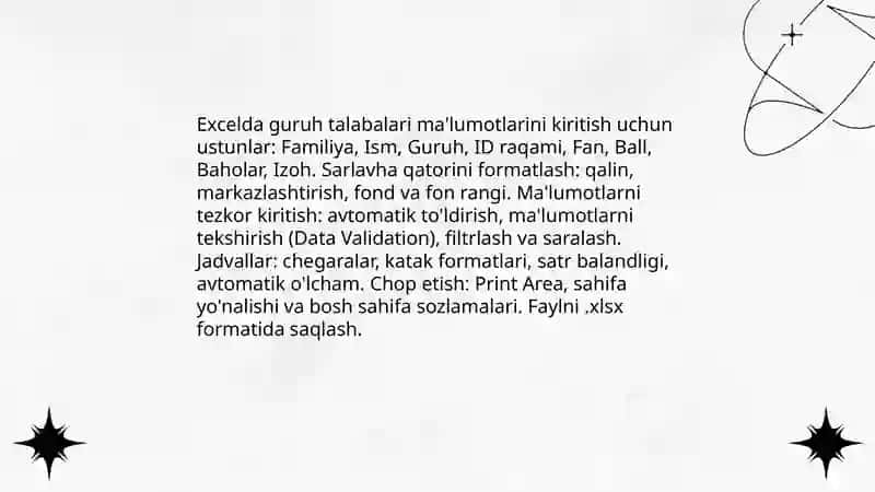 Excel dasturida turli hisobotlar tayyorlash 3
