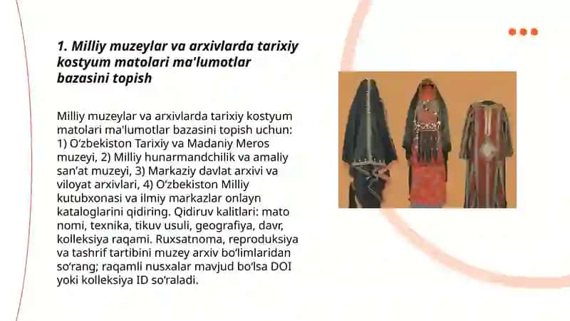 Tarixiy kostyum matolari boʻyicha malumotlar bazasini topisj 3