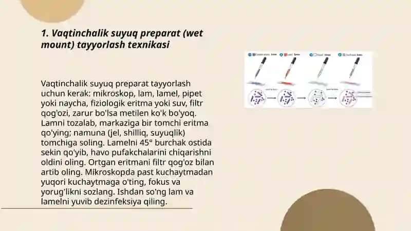 Vaqtinchalik Suyuq Preparat (Wet Mount) Tayyorlash Texnikasi 3