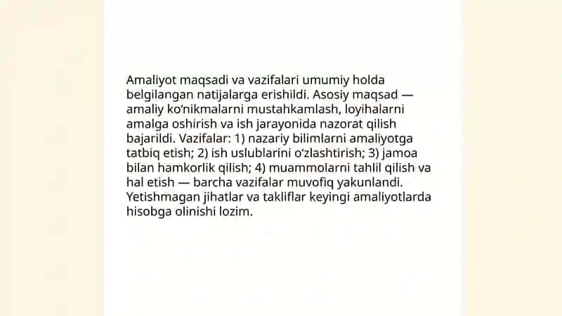 Amaliyot jarayonlarining yakuni boʻyicha xulosa 3